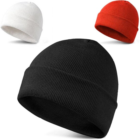 Men's 3-pack Red Black White Spring Summer Autumn Winter Slouchy Beanies Hats - Picture 1 of 8